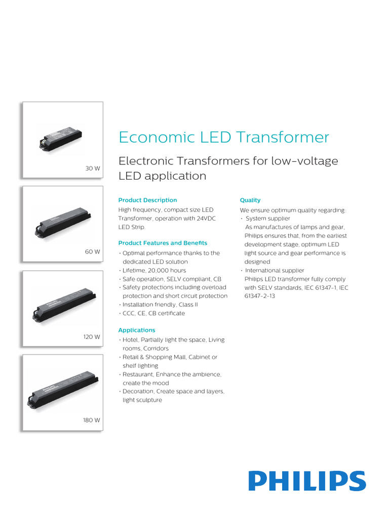 Economic LED Transformers 24VDC Overview | PDF | Transformer | Power Supply