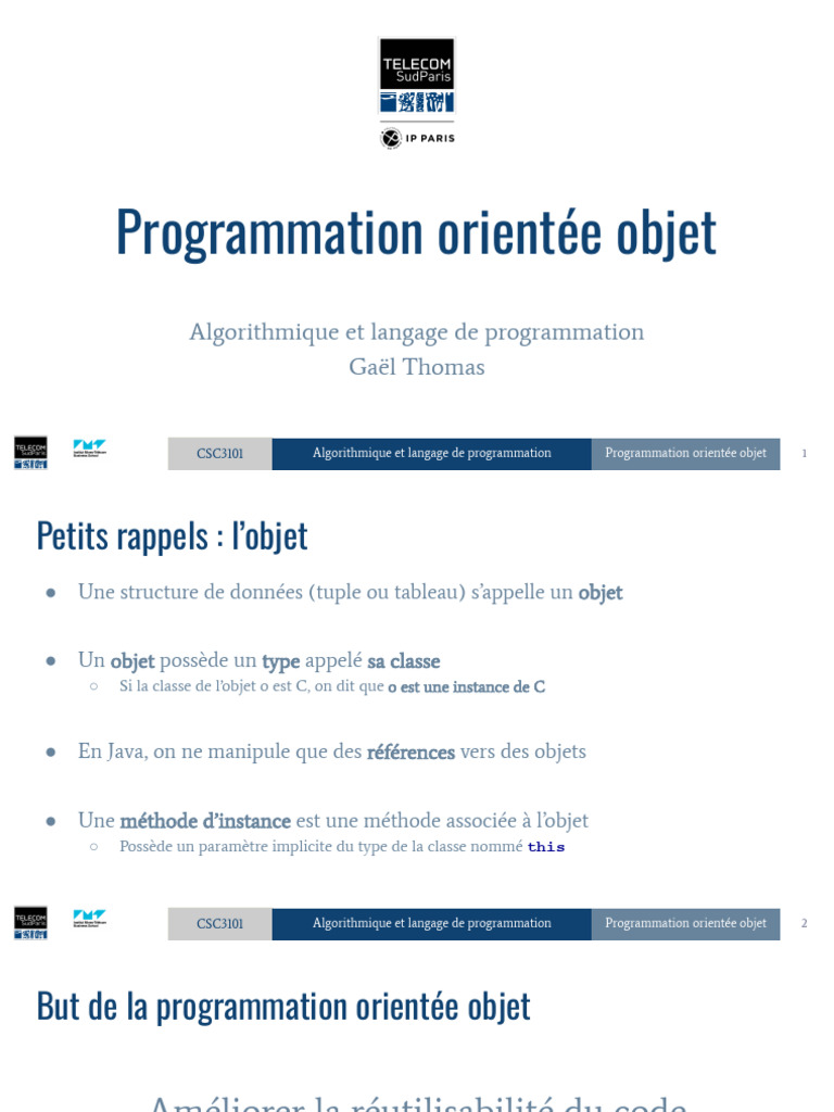 Introduction à la programmation orientée objet | PDF | Classe ...
