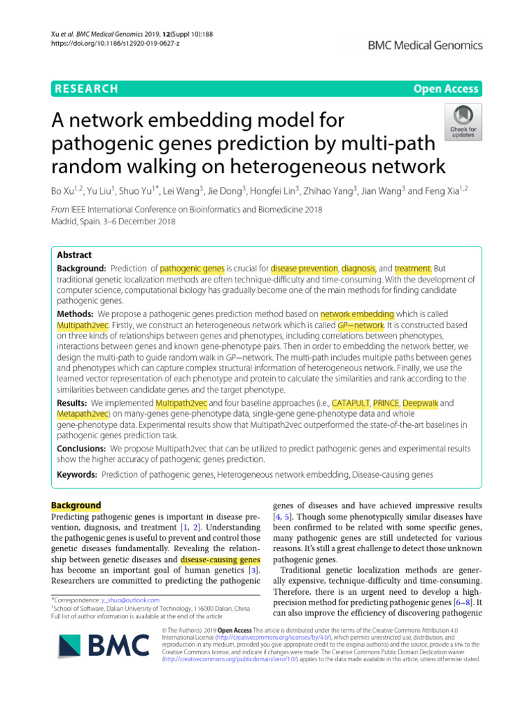 A Network Embedding Model For Pathogenic Genes Prediction by Multi-Path ...