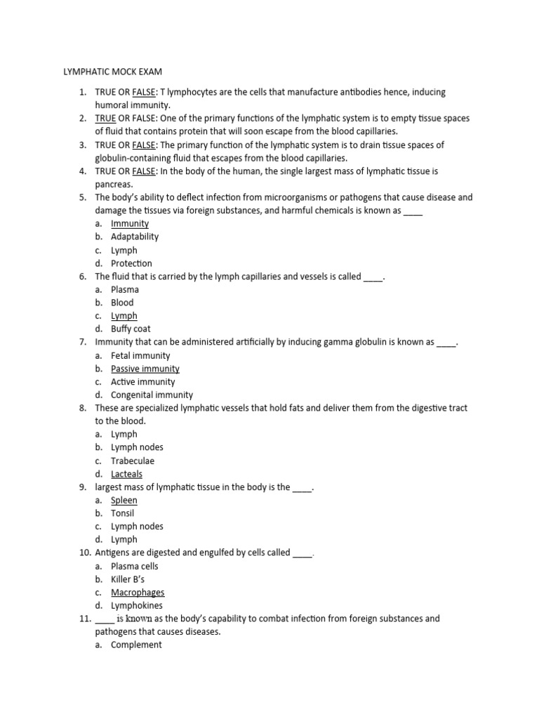 Lymphatic Mock Exam Pdf