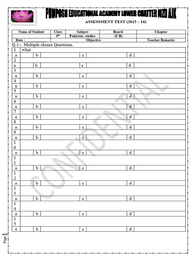 Exam Paper Format for 9th Grade | PDF