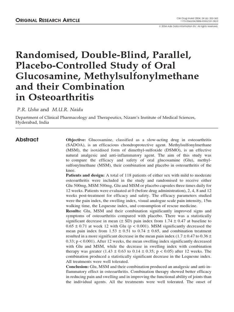 Study of Oral Glucosamine, MSM Osteoarthritis PDF Osteoarthritis