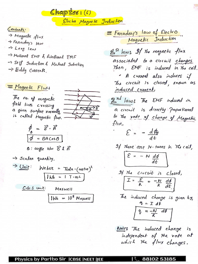CH (6) - Electromagnetic Induction - Handwritten Notes by Partho Sir | PDF