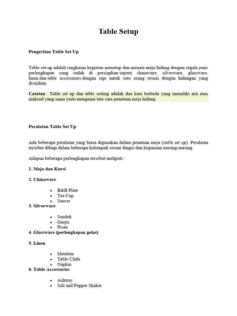 Panduan Lengkap Table Setup | PDF