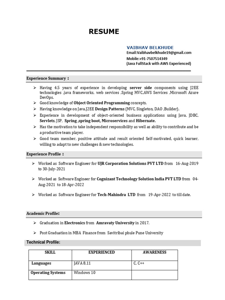 Java Full Stack Developer Resume | PDF | Spring Framework | Java ...