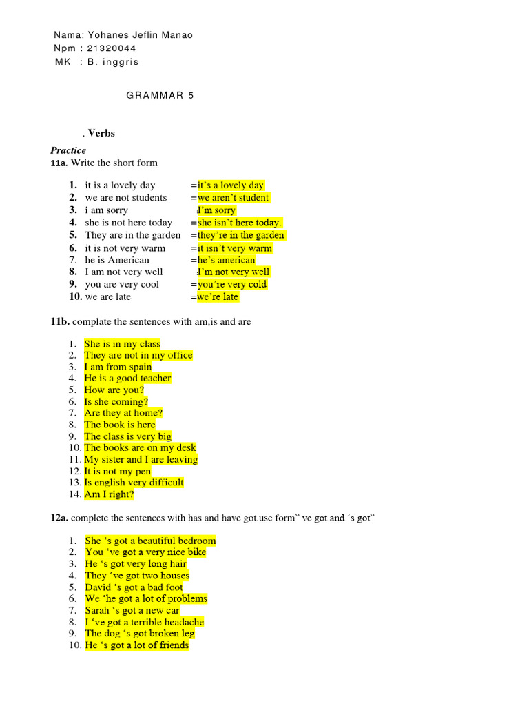 English Grammar Practice Exercises | PDF | Language Arts & Discipline ...