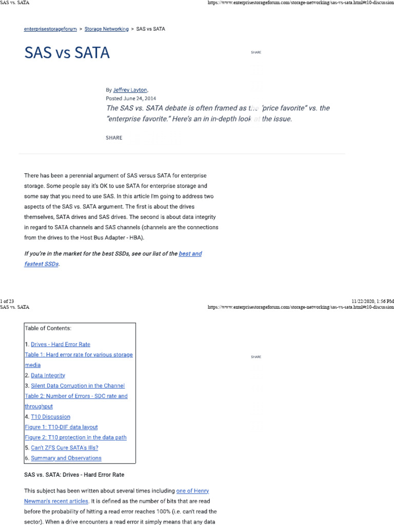 SAS Vs SATA PDF Computer Hardware Standards