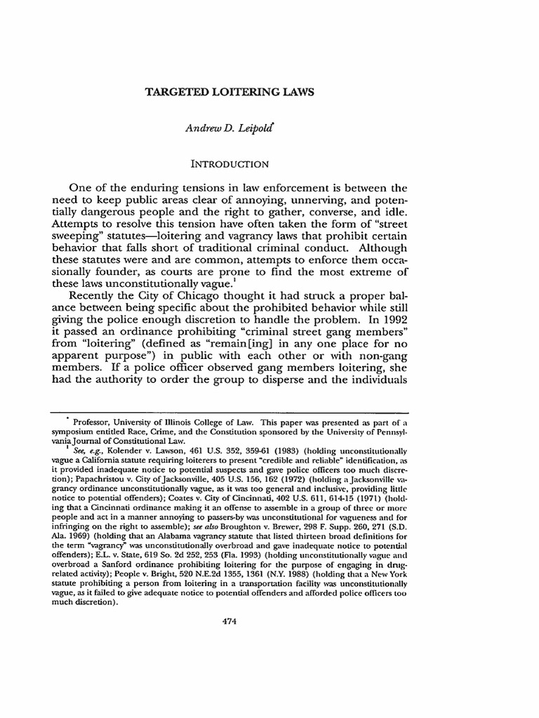 Targeted Loitering Laws PDF Ethical Principles Criminal Justice