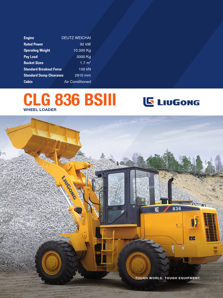 Liugong 836 Wheel Loader 11000 KG 1 7 Cum 125 HP PDF Brake Loader