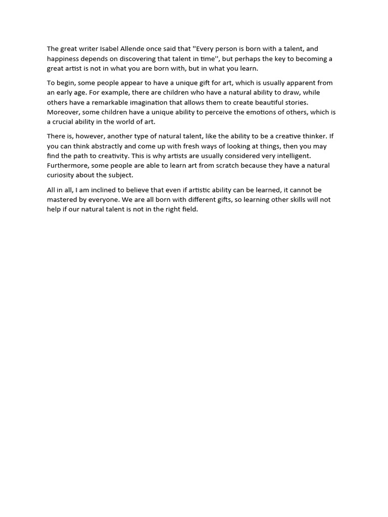 Artistic Ability Essay | PDF