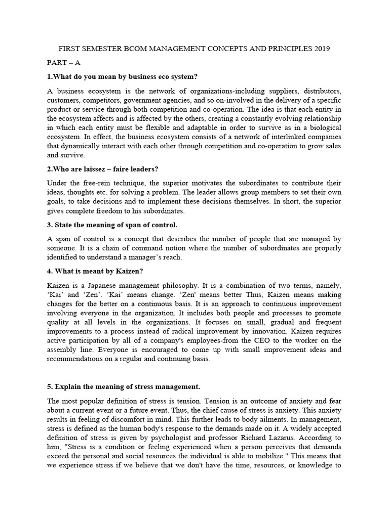 BCom 1st Sem Management Principles Guide | PDF | Recruitment | Leadership