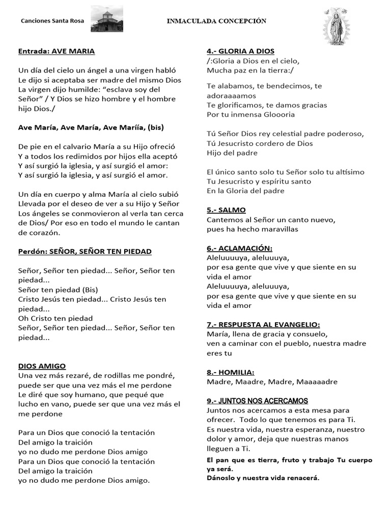 Letra De Cantos A La Virgen Maria