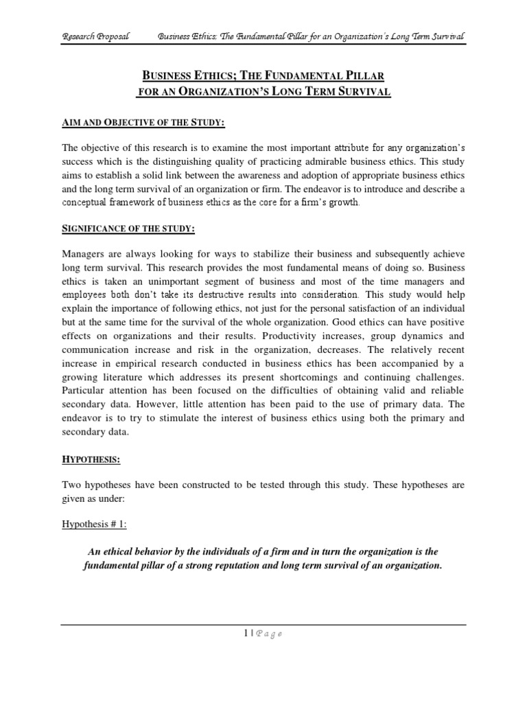 Business Ethics Proposal Business Ethics Corporate Social