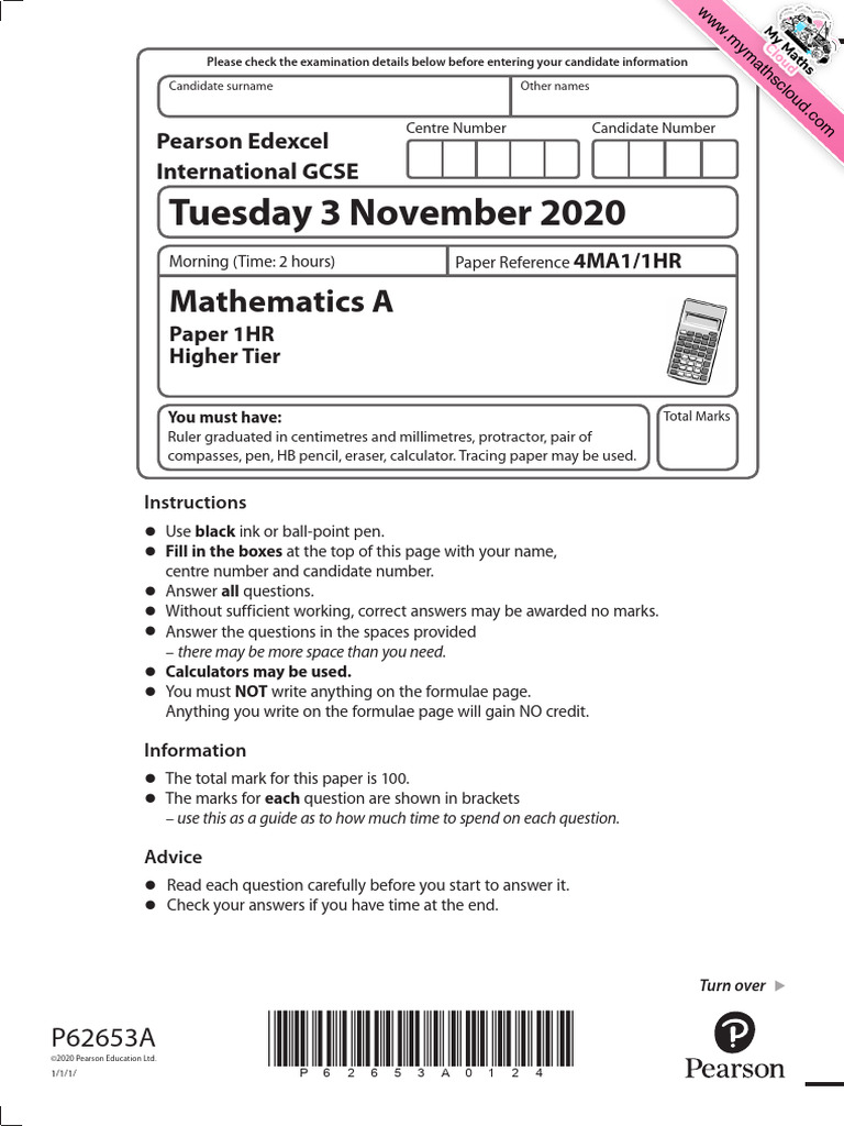 iGCSE A NOVEMBER 2020 PAPER 1HR | PDF | Area | Triangle
