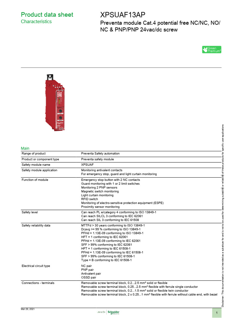 Preventa XPS Universal XPSUAF13AP Datasheet | PDF | Relay | Switch