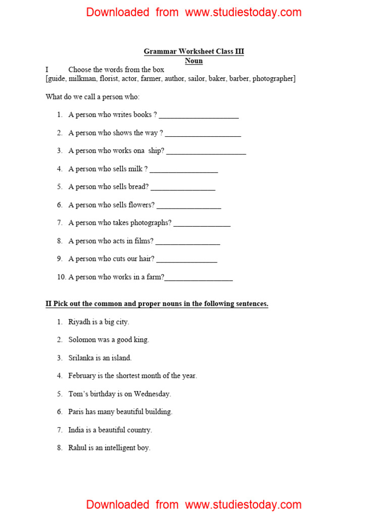 CBSE Class 3 English Practice Worksheets (65) - Noun | PDF | Language  Families | Morphology, image size:768x1024