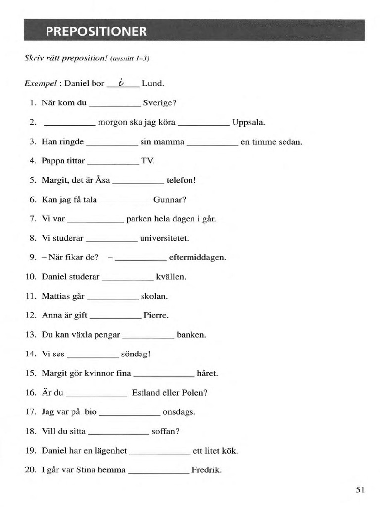 Prepositioner (På Svenska! Avsnitt 1-3) | PDF