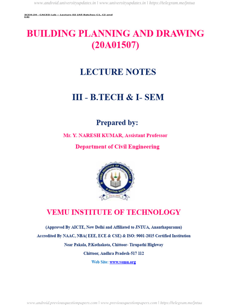 JNTUA Building Planning and Drawing Notes R20 PDF Window Door