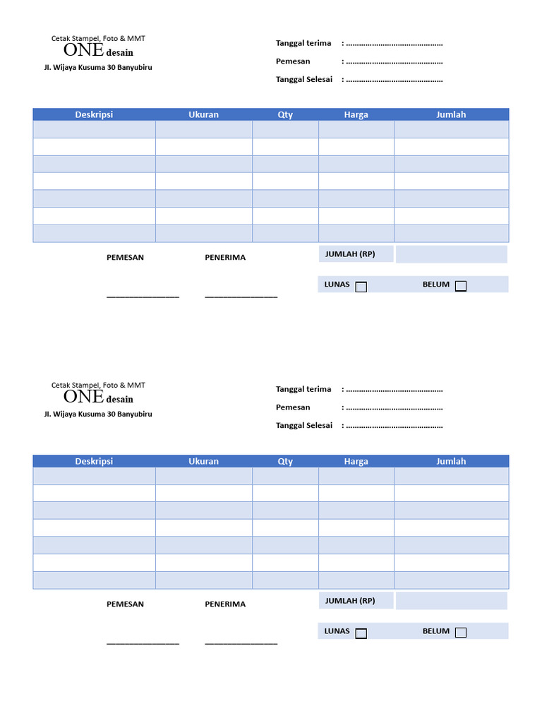 Nota Lunas Cetak MMT Modern | PDF