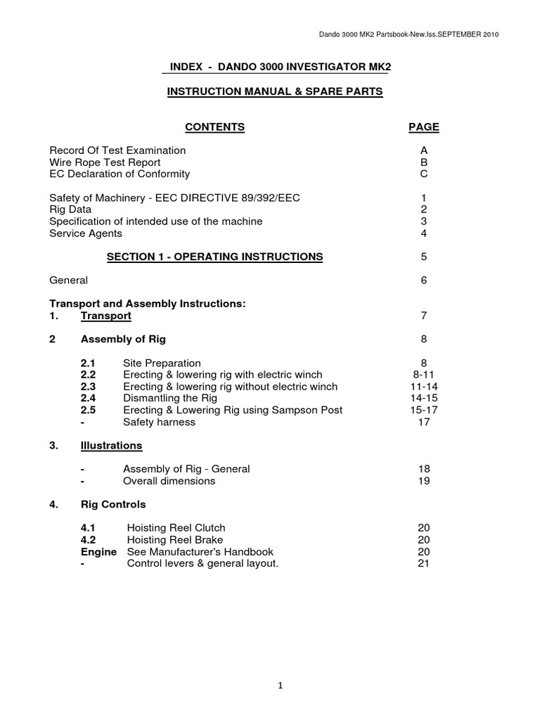 Dando 3000 MK2 Parts Manual | PDF | Drilling Rig | Clutch