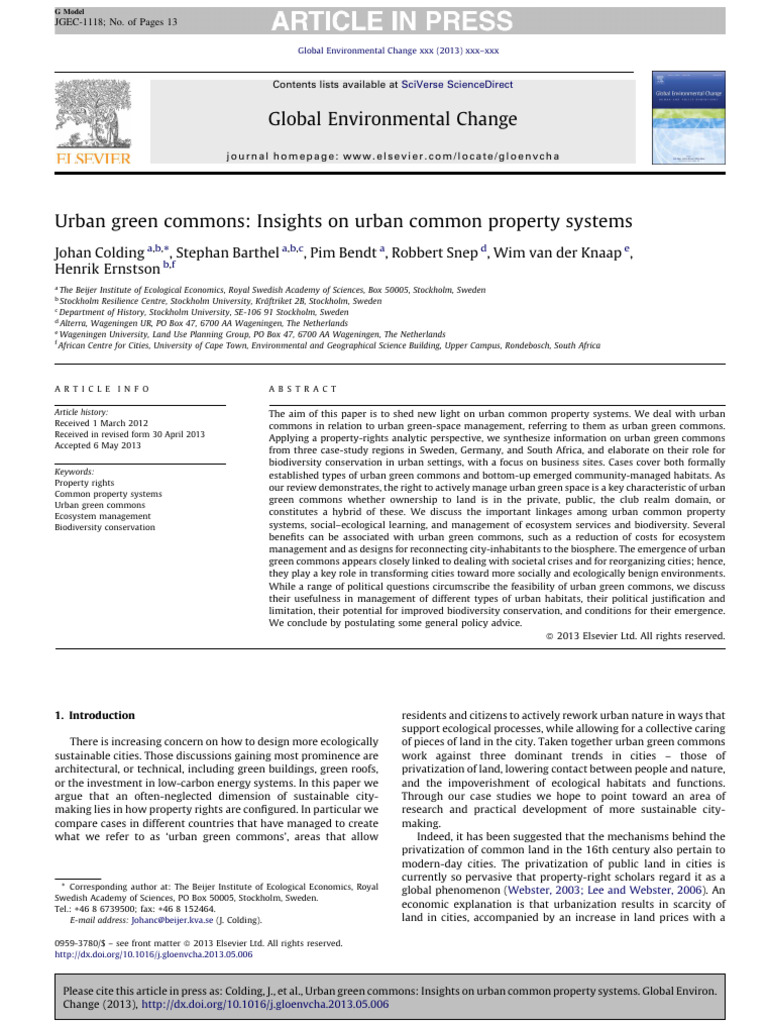 Urban Green Commons Insights On Urban Co Pdf Natural Environment