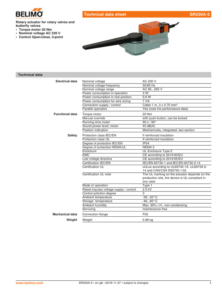 Belimo SR230A-5 Datasheet En-Gb | PDF | Switch | Alternating Current