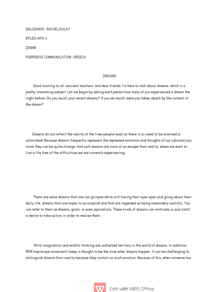 Understanding Dreams And Aspirations Pdf Dream Sleep