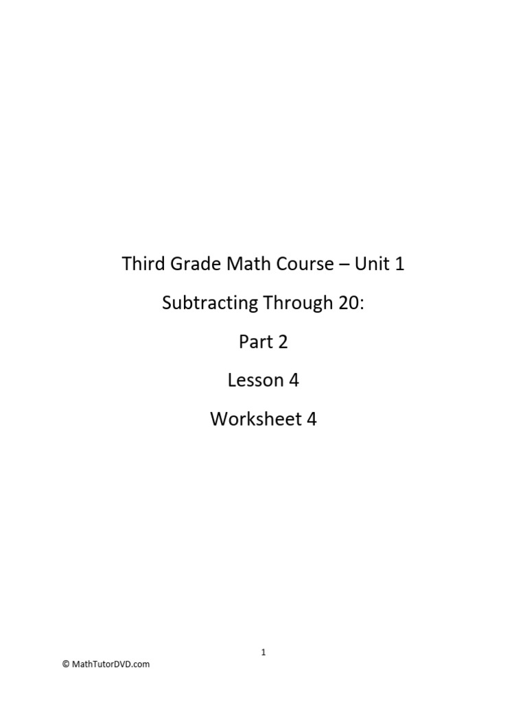 Third Grade Math Course - Unit 1 - Lesson 4 - Worksheet | PDF ...