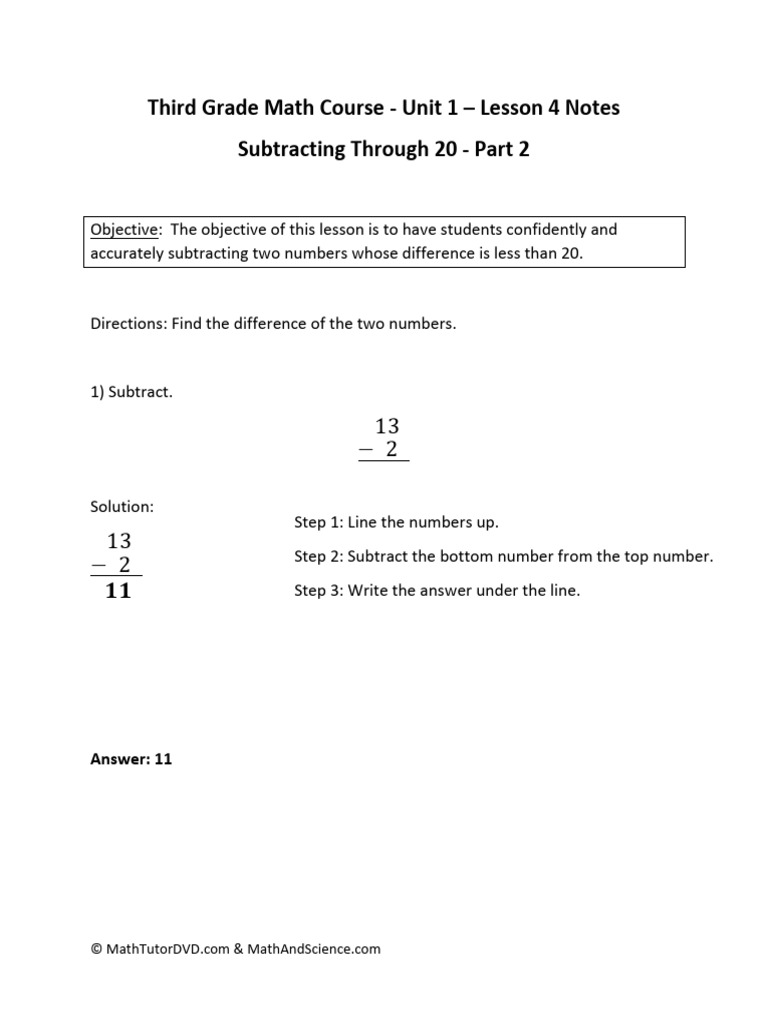 Third+Grade+Math+Course+ +unit+1+ +Lesson+4+Notes+ +Subtracting ...