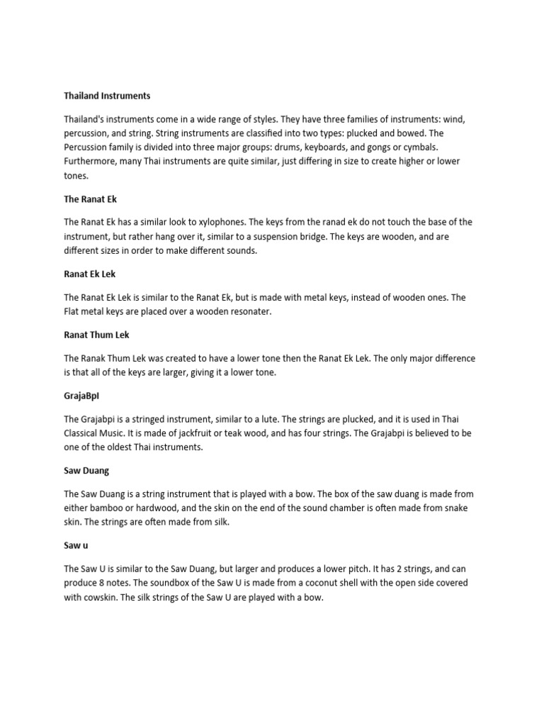 Thailand Instruments PDF String Instruments Musical Instruments