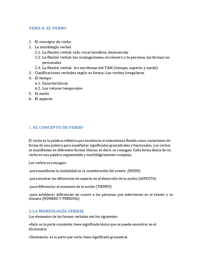 El Verbo y Su Estructura | PDF | Verbo | Conjugación gramatical