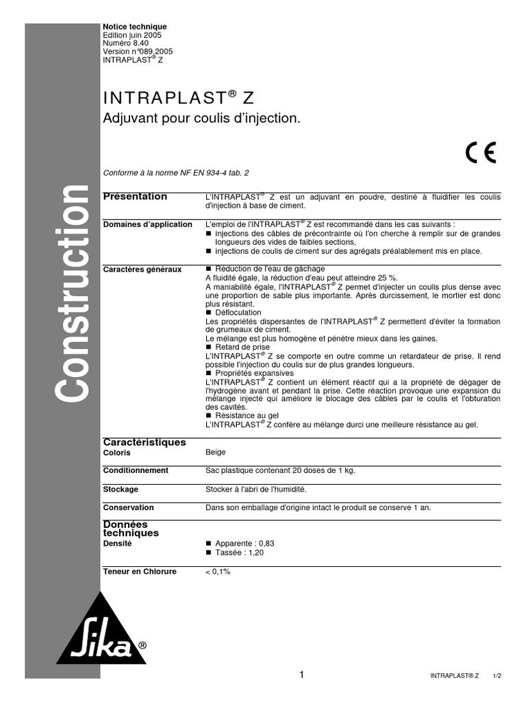 Intraplast Z | PDF | Ciment | Mortier (matériau)