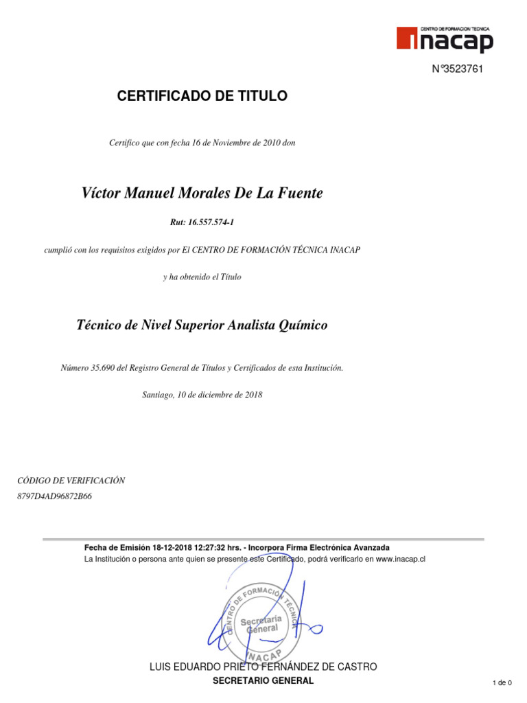 Certificado de Título: Analista Químico | PDF