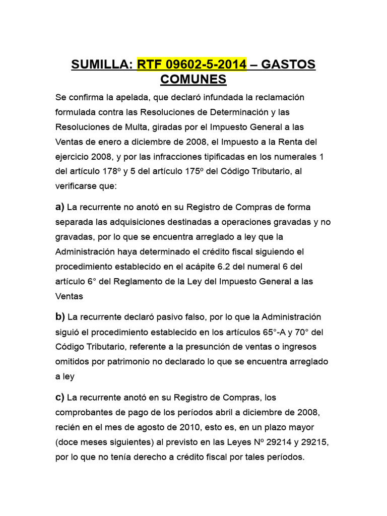 09602-5-2014 Gastos Comunes | PDF | Impuestos | Impuesto sobre la renta