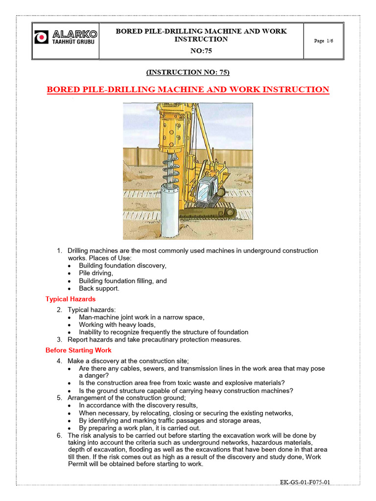 Bored Pile Drilling Machine and Work Instruction PDF Deep