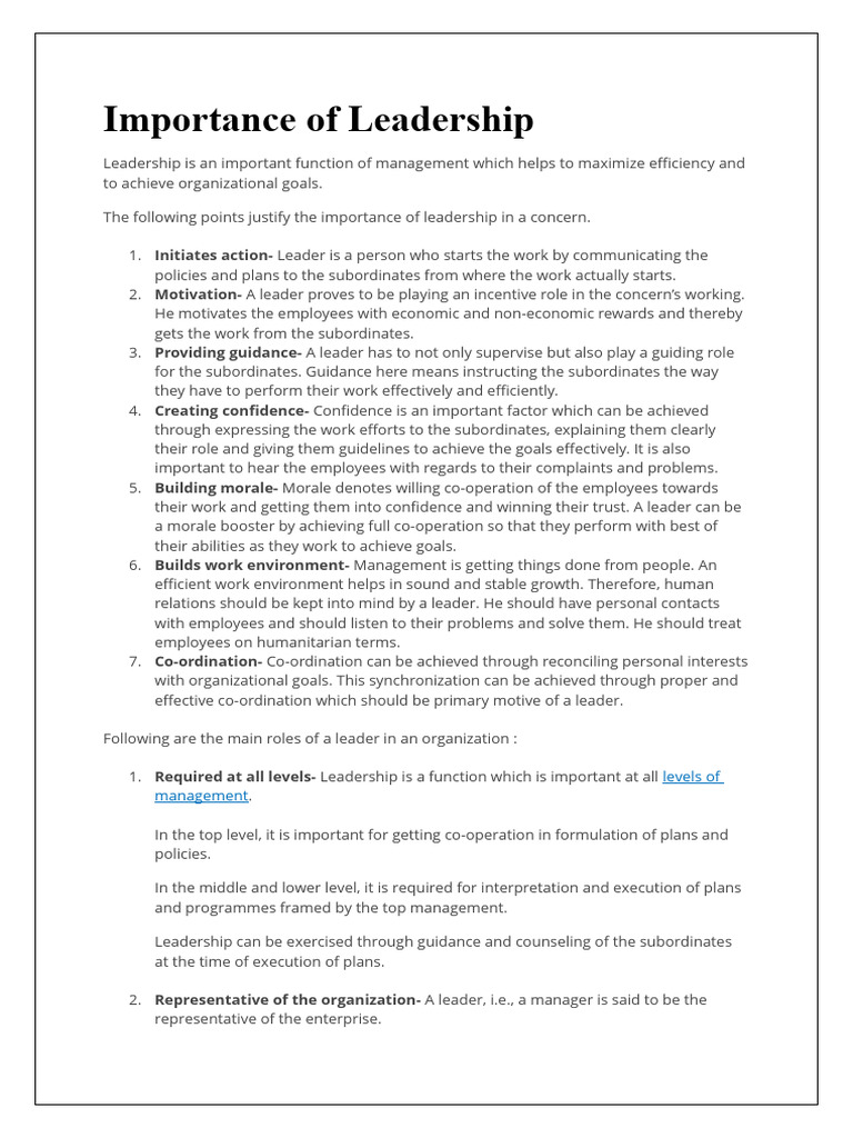 Importance of Leadership in Management | PDF | Leadership | Goal