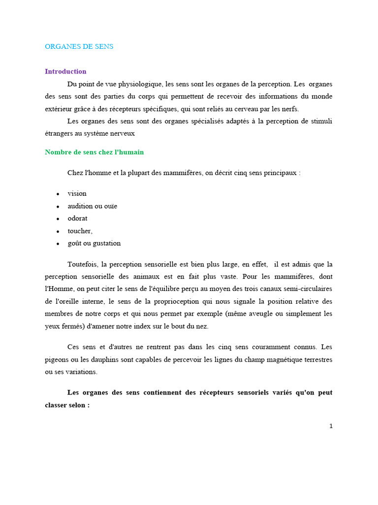 Anatomie et fonctions des organes de sens | PDF | Sens (physiologie ...