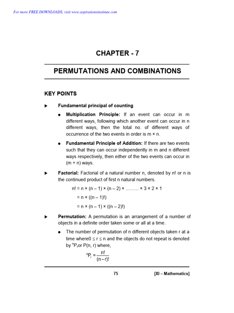 Class 11 Permutations & Combinations Notes | PDF | Numbers | Permutation