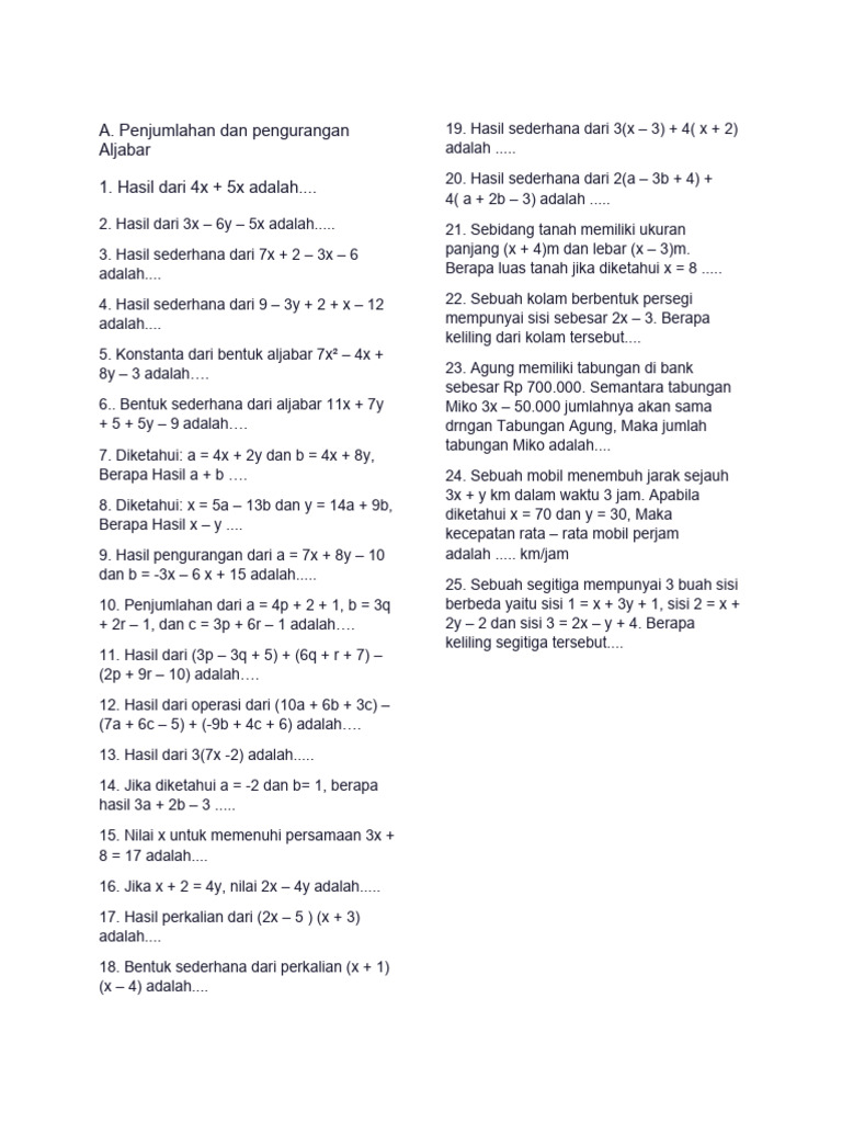Soal MTK 2 | PDF | Metode & Bahan Ajar | Griya & Taman