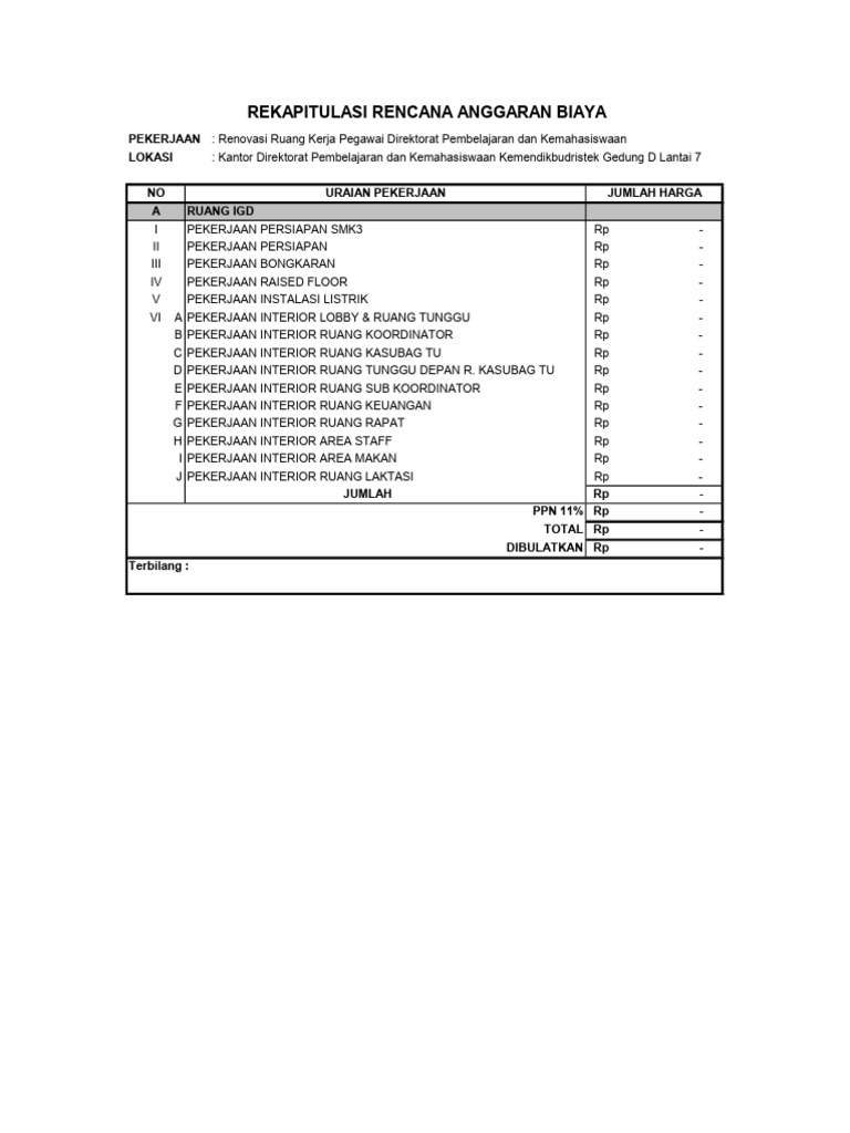 Rab Renovasi Ruang Kerja Pegawai Belmawav2boq Pdf