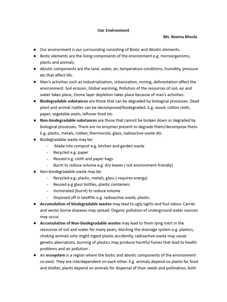 Points to remember our environment pdf biodegradation food web