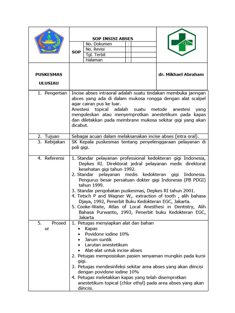 SOP Insisi Abses Intraoral Puskesmas | PDF