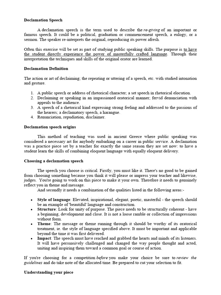 Declamation Speech Handouts PDF Public Speaking Rhetoric