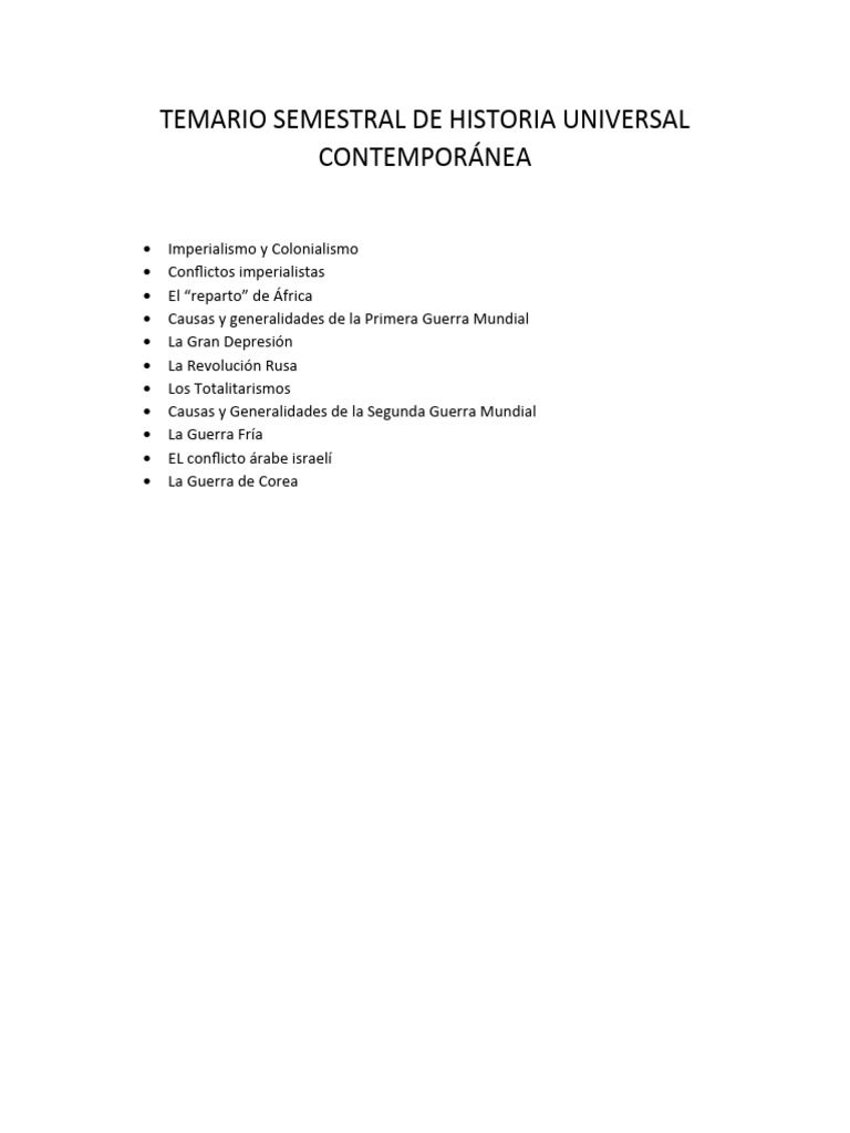 Temario Semestral de Historia Universal Contemporánea PDF
