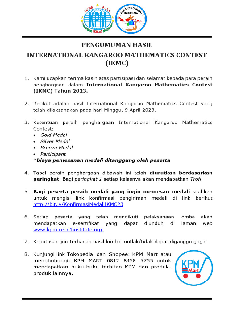 Hasil IKMC 2023 dan Penghargaan | PDF