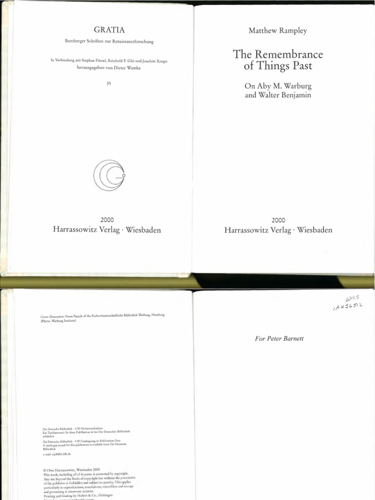 Rampley Matthew Remembrance of Things Past On Aby M Warburg and Walter Benjamin 2000 PDF