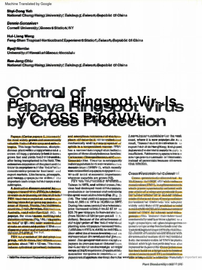 Cross Protection Against Papaya Ringspot | PDF | Plants | Botany