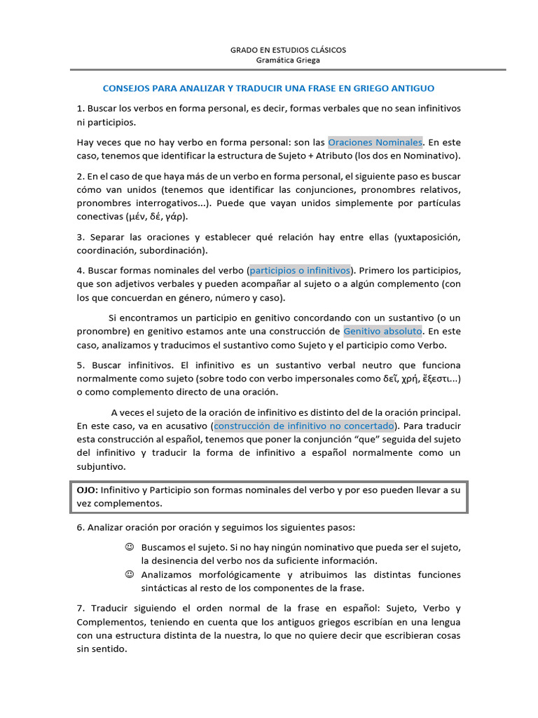 Consejos para Analizar y Traducir Una Frase en Griego Antiguo