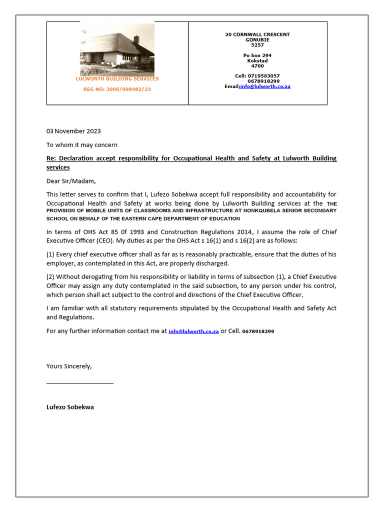 CEO Declaration of OHS Responsibility | PDF