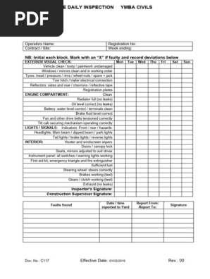 1.0 Motor Vehicle Daily Checklist